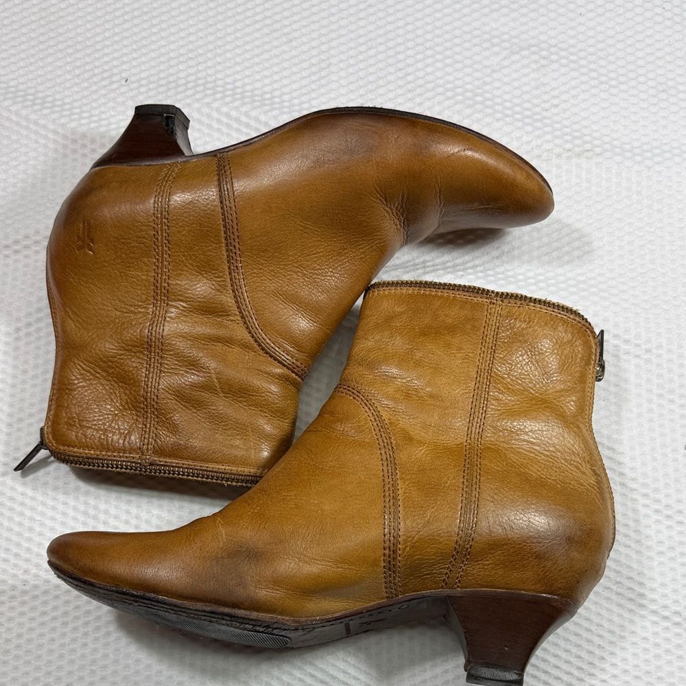 Frye Steffi Zip Short Brown Leather Ankle Boots Size 8.5 - Picture 5 of 16